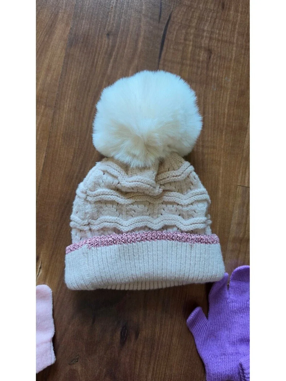 Laura Ashley Toddler Girls Heart Pom Beanie 12-24M & WonderNation Gloves Set,395